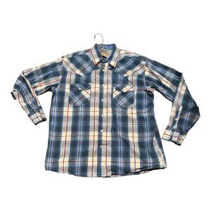 Cody James Western Shirt Mens Large Red White Blue Plaid Pearl Snap Cowboy Rodeo